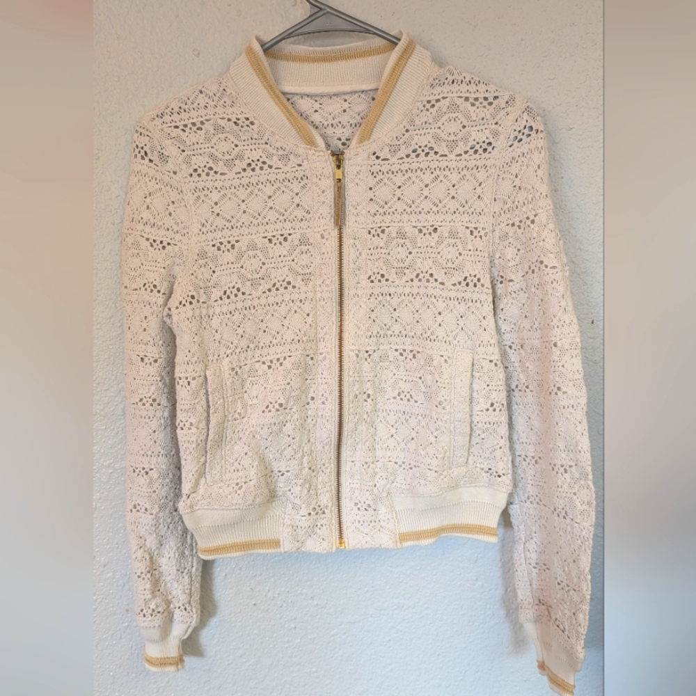 Hei Hei Anthropologie Crochet Cream Lace Jacket
